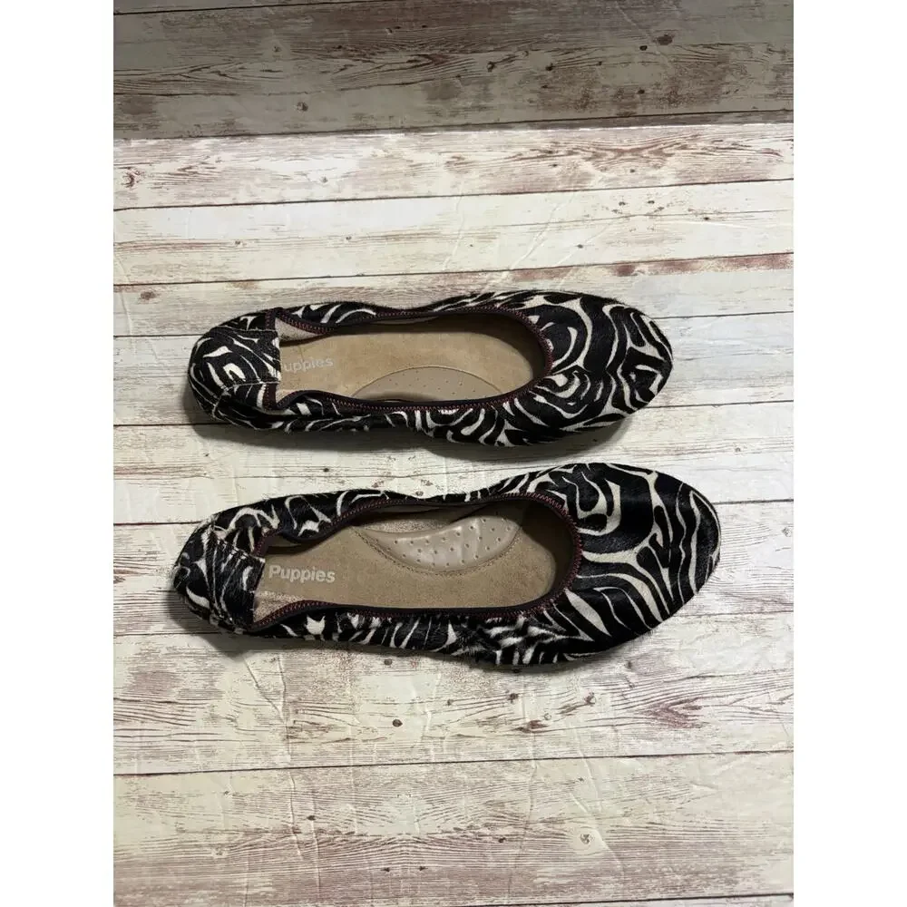 Hush Puppies Chaste Ballet Flat Zebra Print Calf Hair 9W Slip-On Shoes Comfort